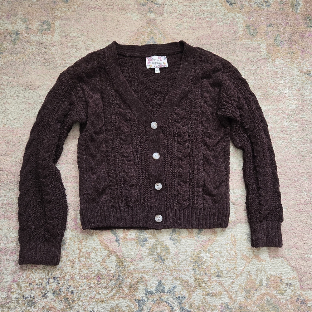 Pink Republic Women's Cable Knit Cardigan - Dark Brown